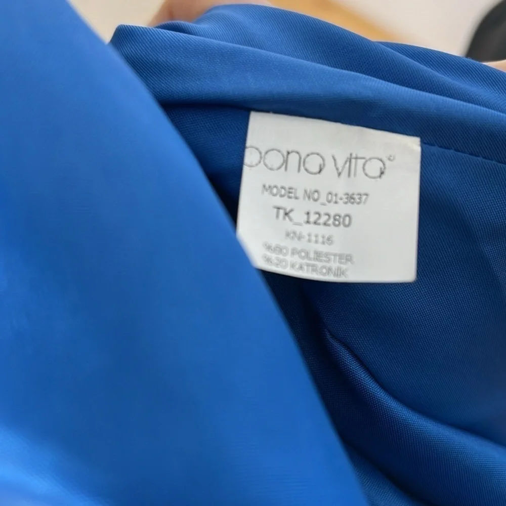 Bona Vita Sz 46 Black Blue Satin Lined 3/4 Sleeve Button Over Coat